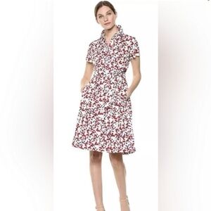 Donna Morgan Red and White A-Line Midi Dress Cherry